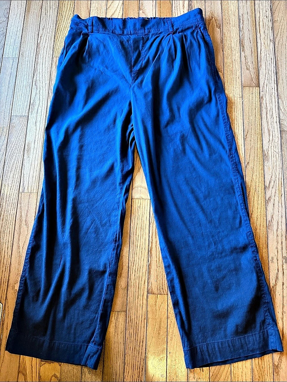 Vince Pleat Front Pull-On Linen-Blend Pant Wide Leg Blue XL